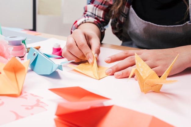 Close Up Of Woman Hand Making Creative Art Craft Using