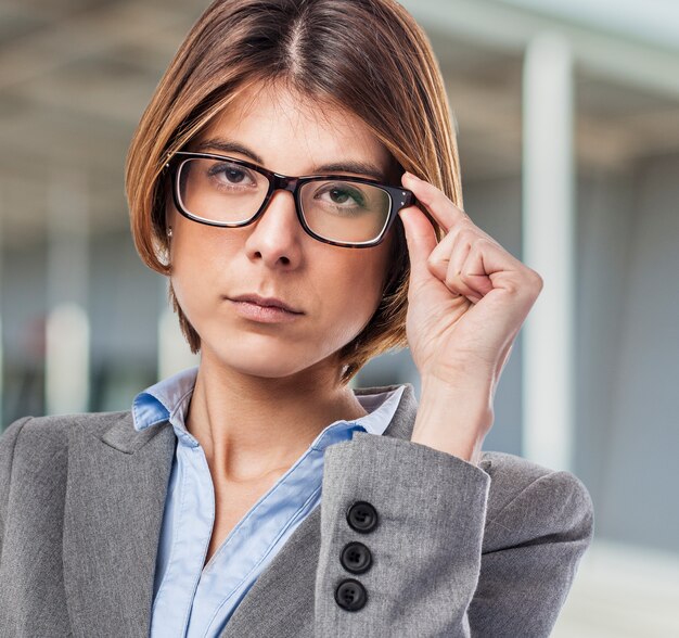 Close Up Of Worker With Black Glasses And Short Hair Photo Free