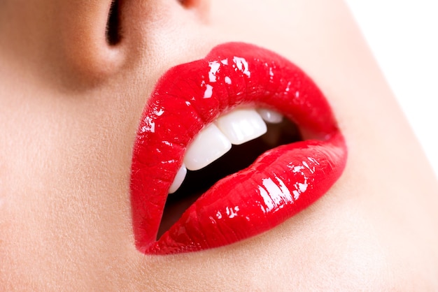 Free Photo Closeup Beautiful Female Lips With Red Lipstick Glamour Fashion Bright Gloss Make Up