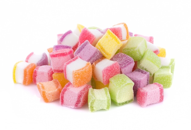 Premium Photo | Closeup colorful candy and jelly sweet on white