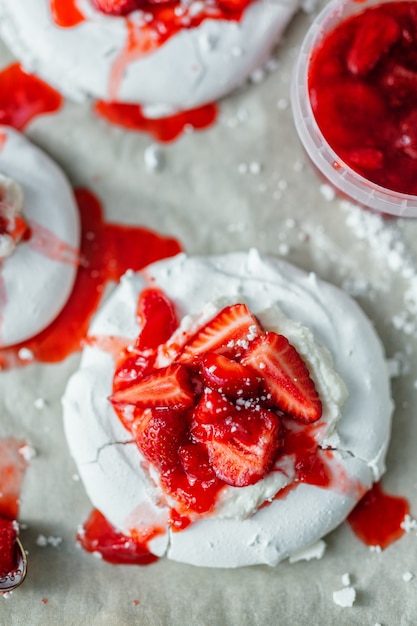 Premium Photo | Closeup of homemade white merengue baiser with ...