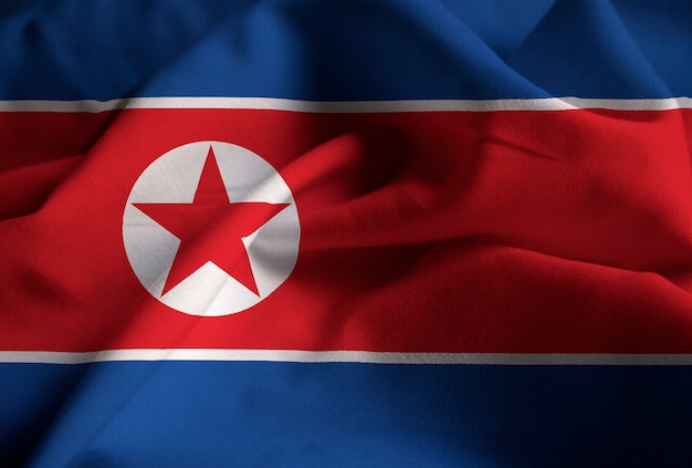 北朝鮮の旗 北朝鮮の旗が風に吹き込む プレミアム写真