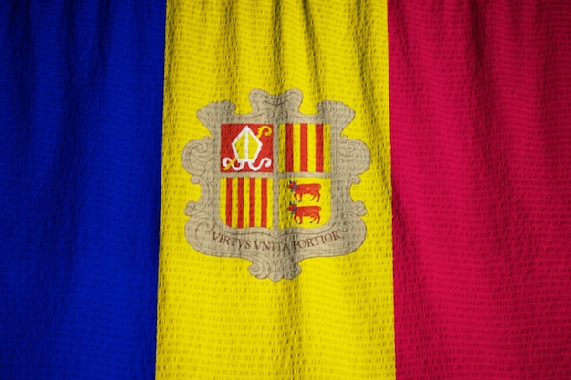 Download Closeup of ruffled andorra flag, andorra flag blowing in wind | Premium Photo