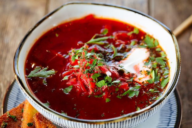 Premium Photo | Closeup russian traditional beetroot soup borsch