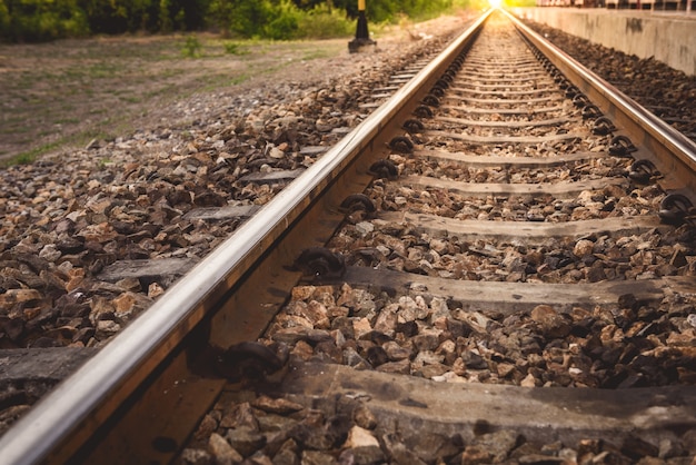 Premium Photo | Closeup the rusted railroad train tracks