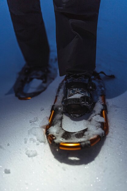 Premium Photo | Closeup of snowshoes in the snow