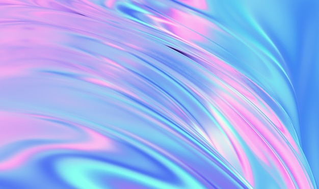 布生地のグラデーション波抽象的な背景 虹色のクロムの波状の表面 液面 波紋 反射 3dレンダリングのイラスト プレミアム写真