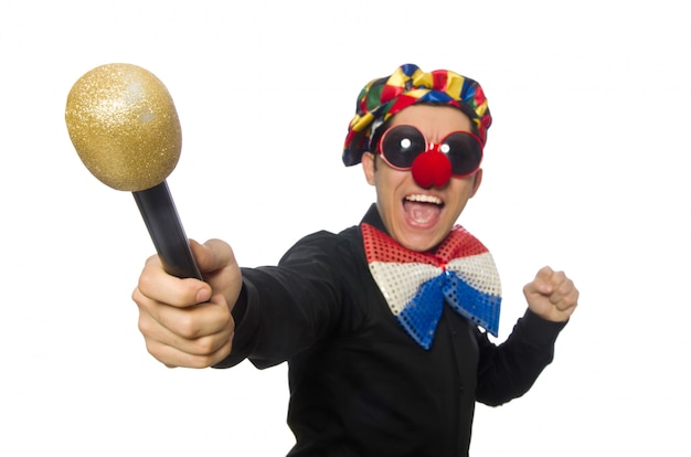 The clown with microphone isolated on white Premium Photo