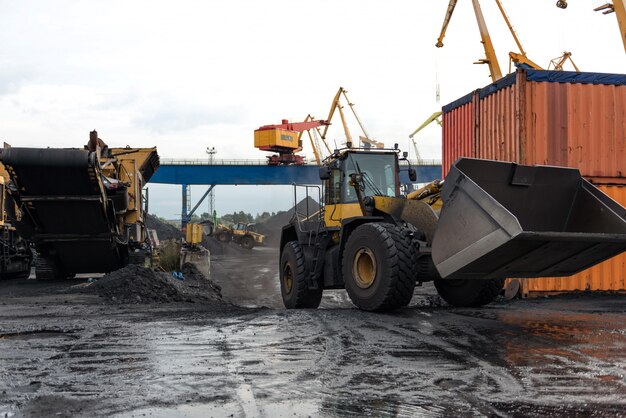 Coal handling operations at the port Premium Photo