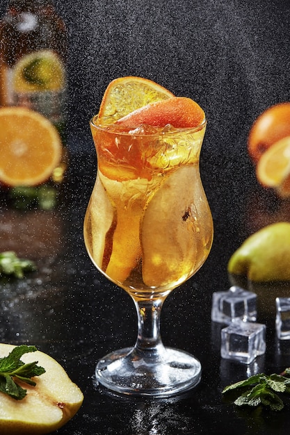 Premium Photo | Cocktail with aperol spritz apple cider pear syrup