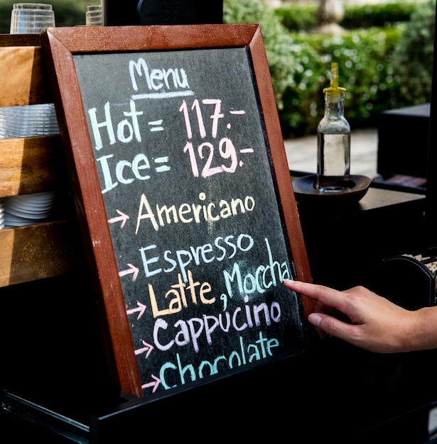 Coffee cafe drinks beverage menu on chalk board Free Photo
