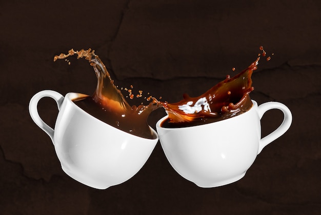 Premium Photo Coffee Cheers With Splash Effect On Brown Stony Background