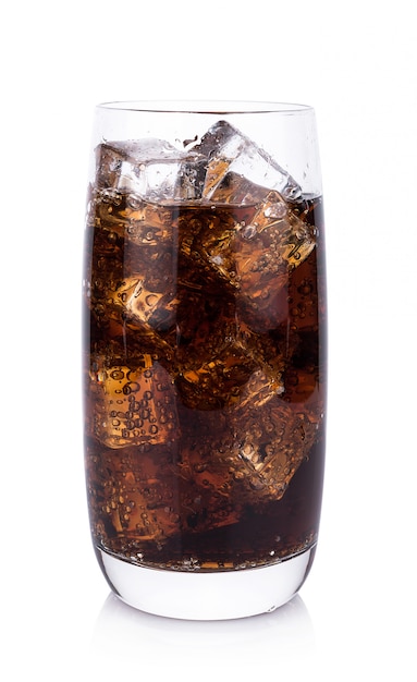 Premium Photo | Cola in glass with ice cubes isolated