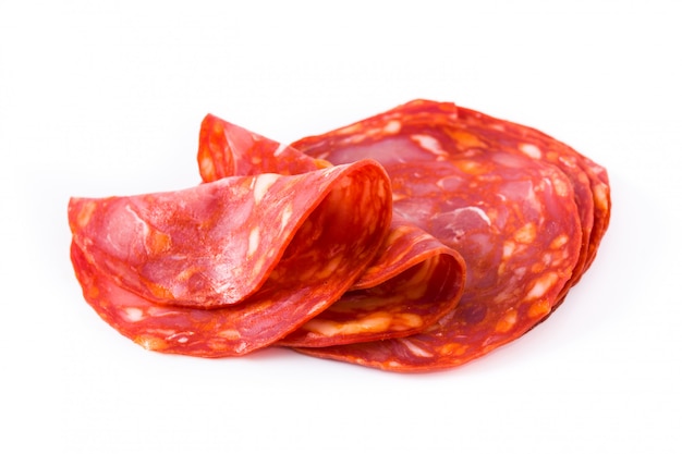 Premium Photo | Cold meat chorizo slices isolated on white background