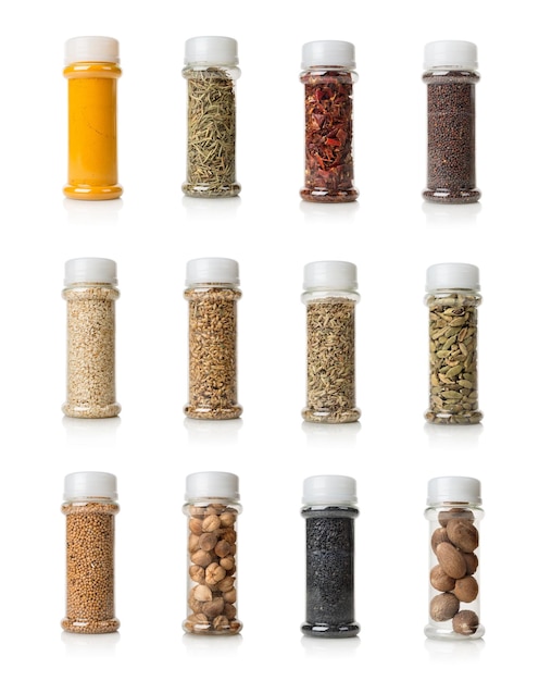 Premium Photo | Collage of spices isolated on white background