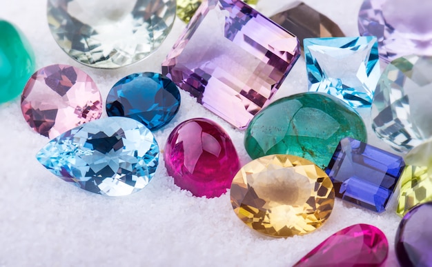 Premium Photo | Collection mix colorful of gemstones jewelry.