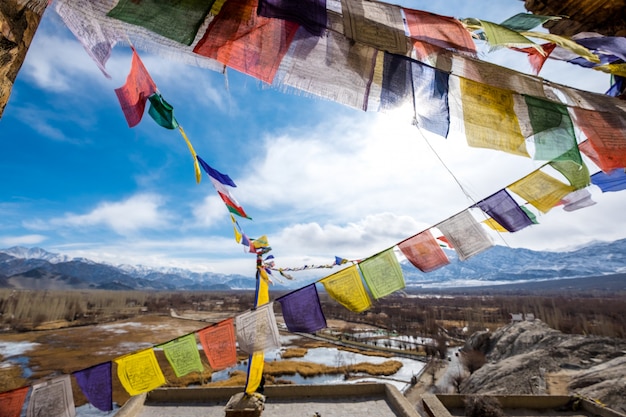 Premium Photo | Colorful buddhist prayer flags on mountain leh ladakh ...