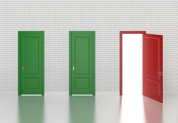 Premium Photo | Colorful door open on white wall 3d rendering