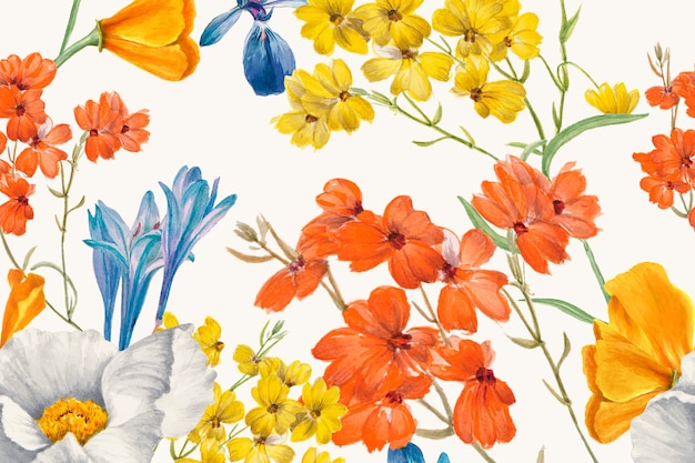 カラフルな花の手描きパターンの背景イラスト パブリックドメインのアートワークからリミックス 無料の写真