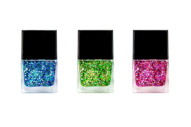 Colorful Glitter Nail Polish On A White Background Photo Premium