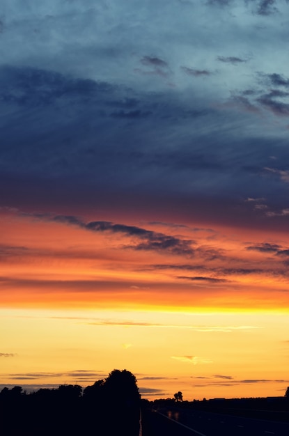 Premium Photo | Colorful sunset over road.