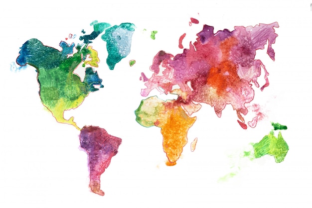 Premium Photo Colorful World Map Painted In Watercolors