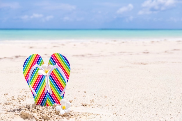 colorful flip flops on the beach