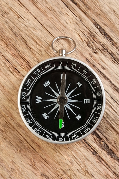 Premium Photo | Compass on old wooden space