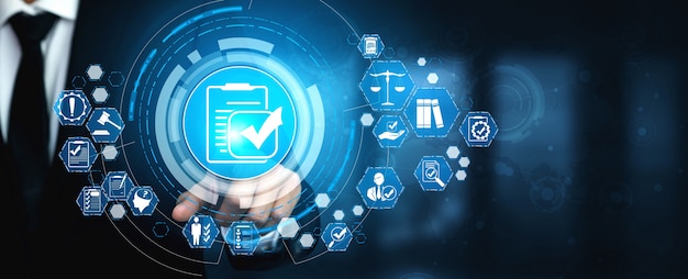  Compliance rule law and regulation graphic interface for business quality policy