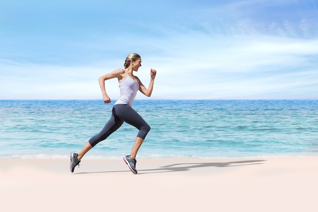 Premium Photo | Composite image of pretty fit blonde jogging