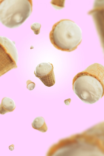 Premium Photo | Composition of ice cream on a pink background