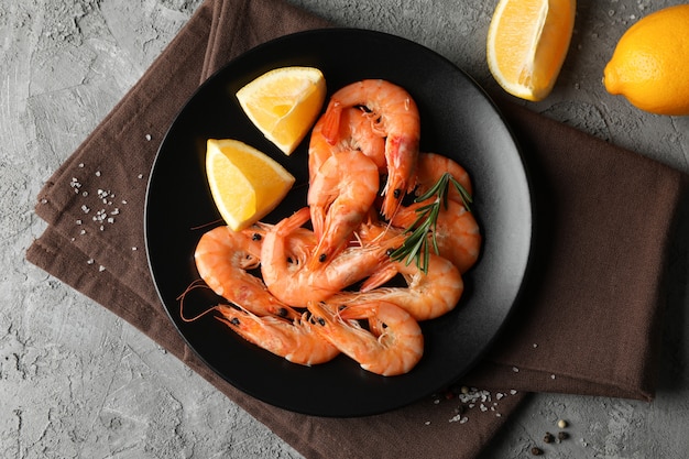 Premium Photo | Composition with delicious shrimps on grey background ...
