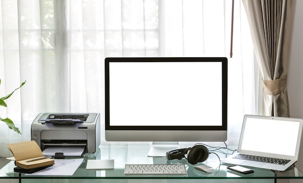 Computer Laptop And Printer On A Desk Free Photo