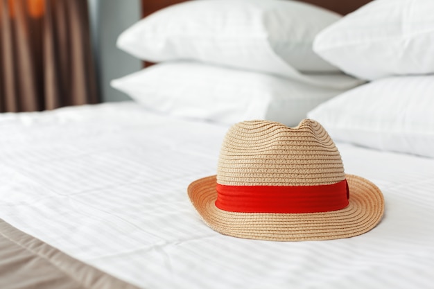 hat on the bed