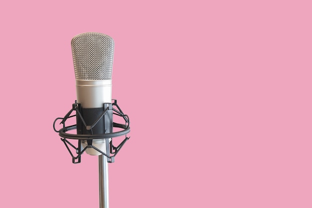 Condenser mic with pink background Premium Photo