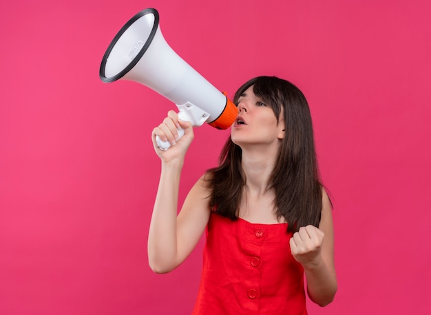 Free Photo | Confident young caucasian girl holding loud speaker and ...