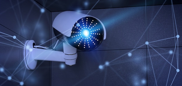Conncetion over a security cctv camera system - 3d rendering Premium Photo