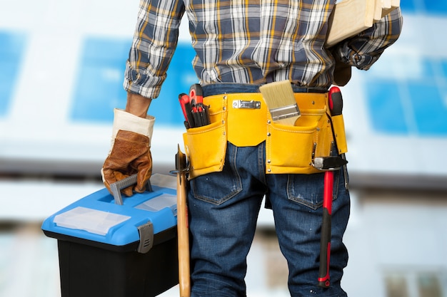 Construction worker on building site Premium Photo