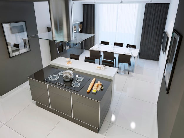 Premium Photo | Contemporary black and white kitchen interior with