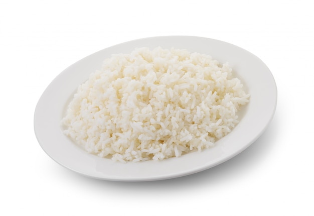 Premium Photo Cooked Rice In A White Plate Isolated