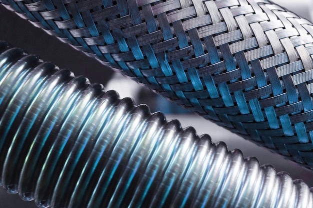 Premium Photo | Corrugated metal hose for fuel supply, closeup.