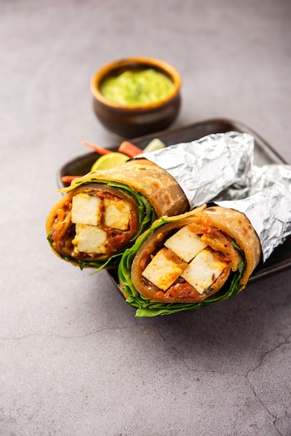 Premium Photo | Cottage cheese paneer kathi roll or wrap also known as ...