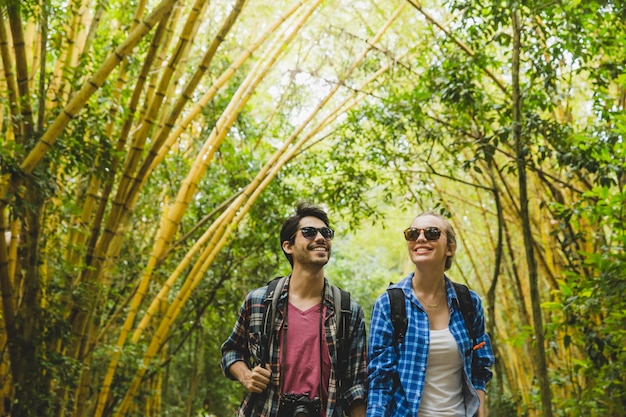 Couple admiring bamboo forest | Free Photo