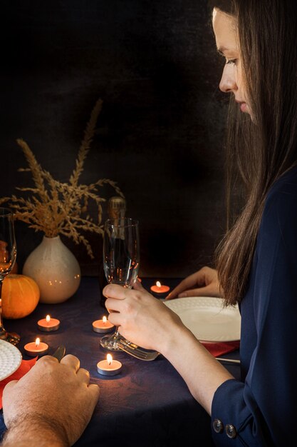 Premium Photo Couple Having A Lovely Date By The Candlelight Candlelight Dinner At A Restaurant 6409