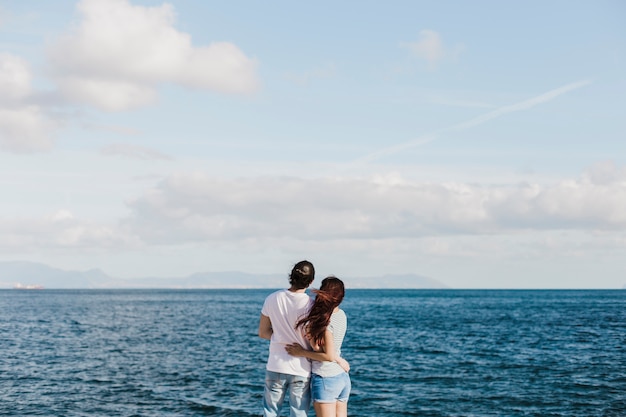海を見ているカップル 無料の写真