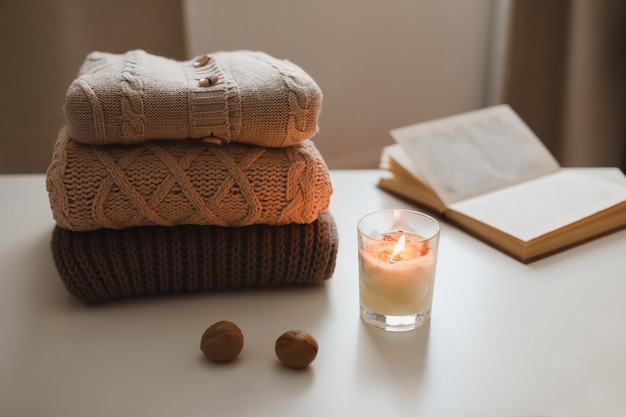 Premium Photo | Cozy home atmosphere and still life with coffee candle ...