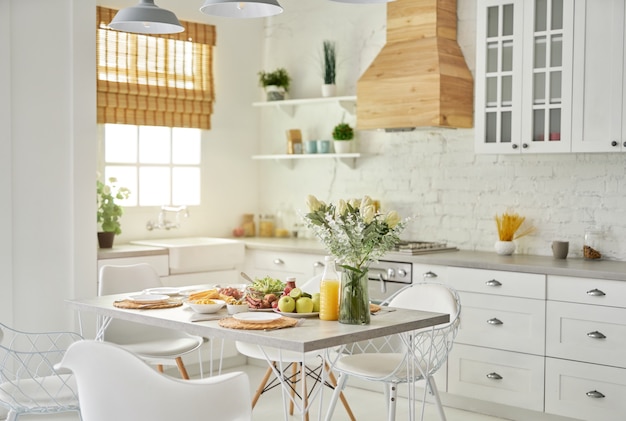 Premium Photo | Cozy kitchen modern bright white kitchen interior with ...