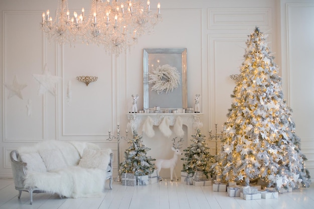 Premium Photo | Cozy white christmas interior room living room with ...