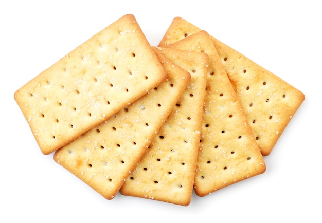 Premium Photo | Crackers with salt close up on white background ...