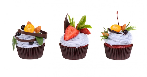 Cream cake with strawberry isolated on white Premium Photo